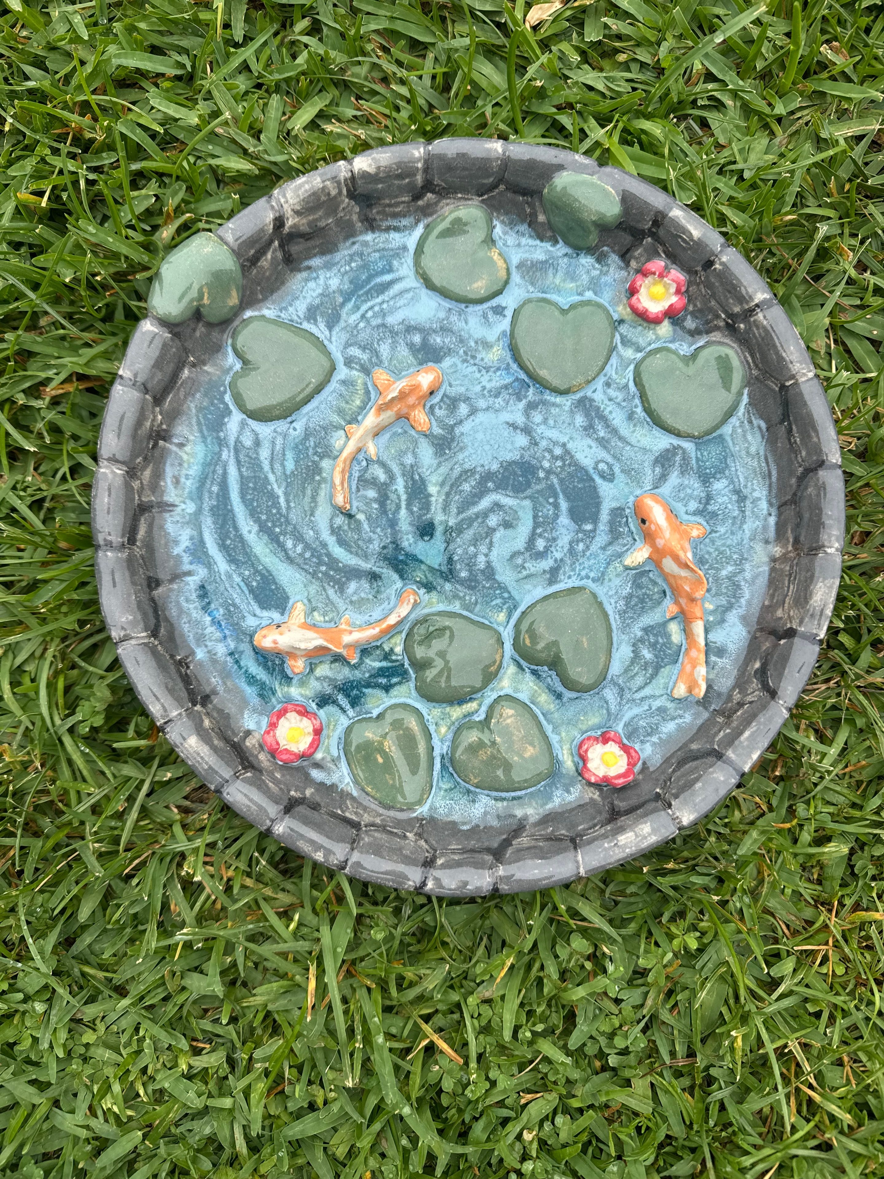 Handthrown ceramic bowl with ocean glaze
