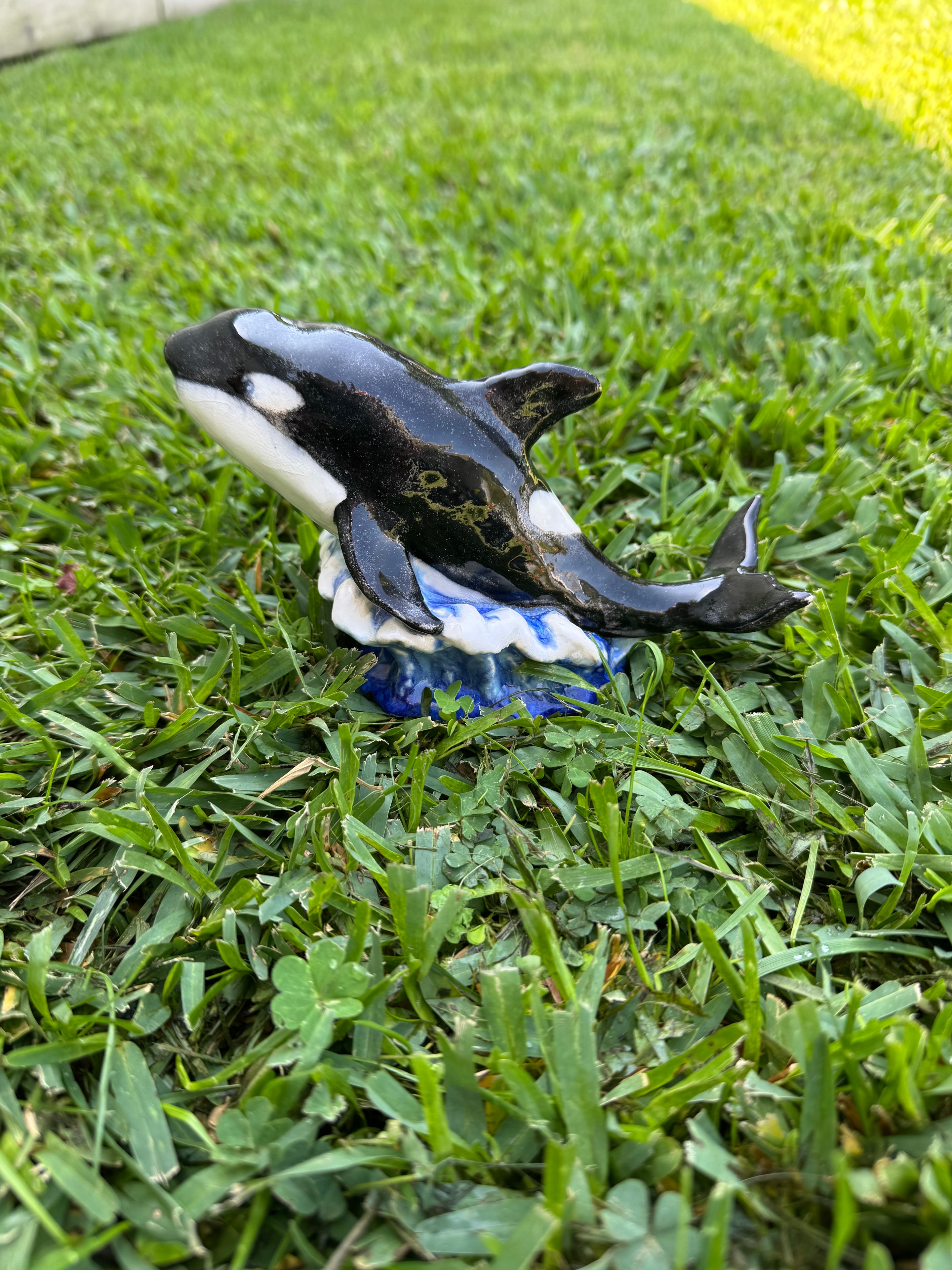 Handmade ceramic orca whale whistle