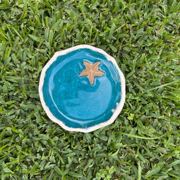 Handmade ceramic starfish square bowl