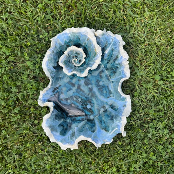 Handmade ceramic dolphin wave bowl